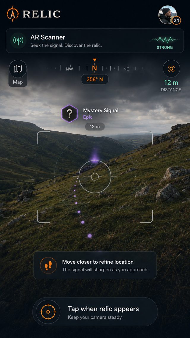 The AR scanner, tracking a mystery signal through the phone camera.